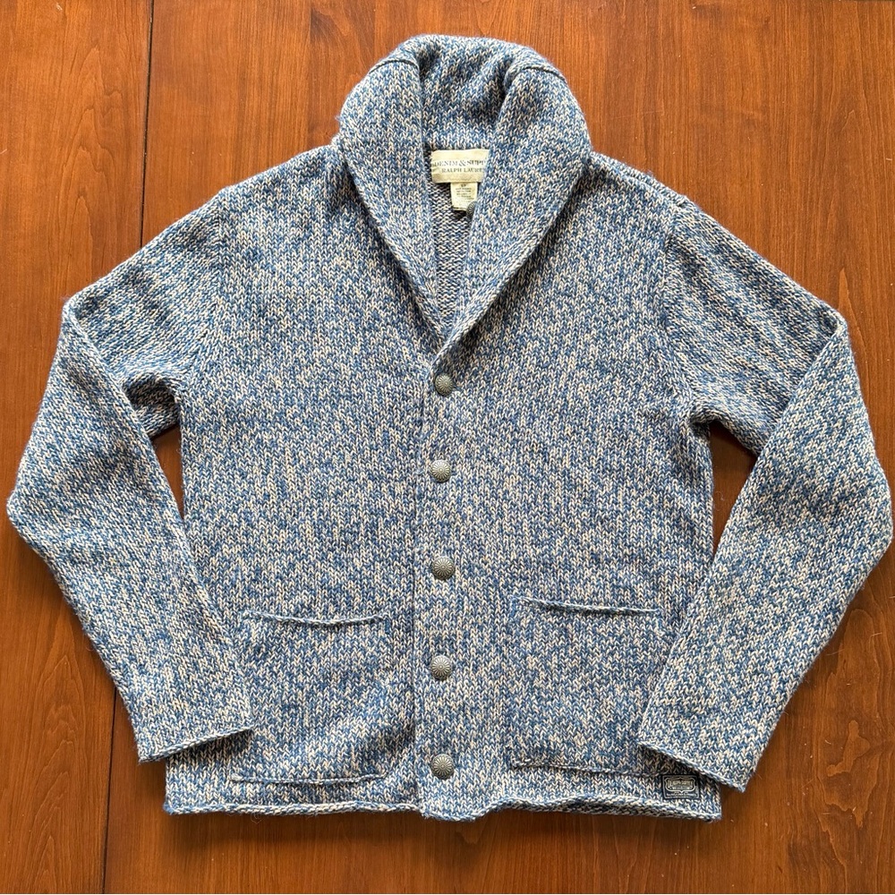 Ralph Lauren Denim & Supply Marled Blue Shawl Collar Cardigan Size Small